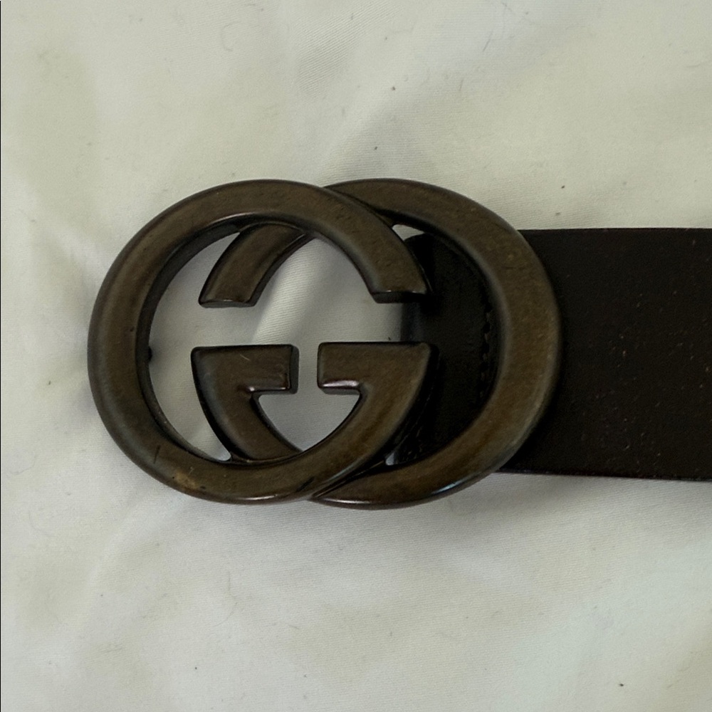 Gucci Men's Dark Brown Leather Belt with Antique Bronze GG Buckle